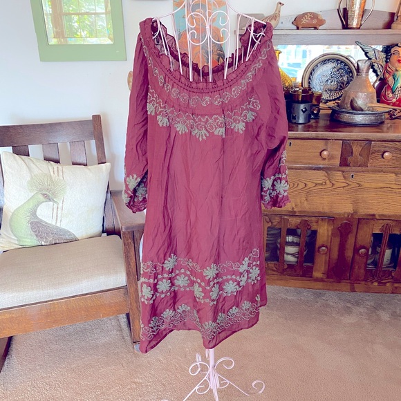 EUC Kyla Seo Cottton/Silk Blend Tunic Swimsuit Cover Up Embroidered Off Shoulder - Picture 1 of 10
